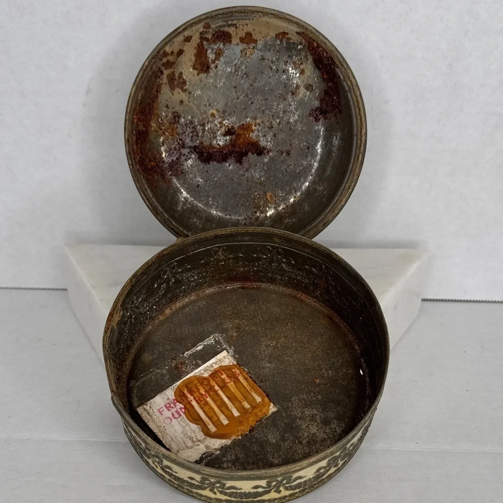 Antique Embossed Metal Meltis Limit Chocolate Tin Bedford, England